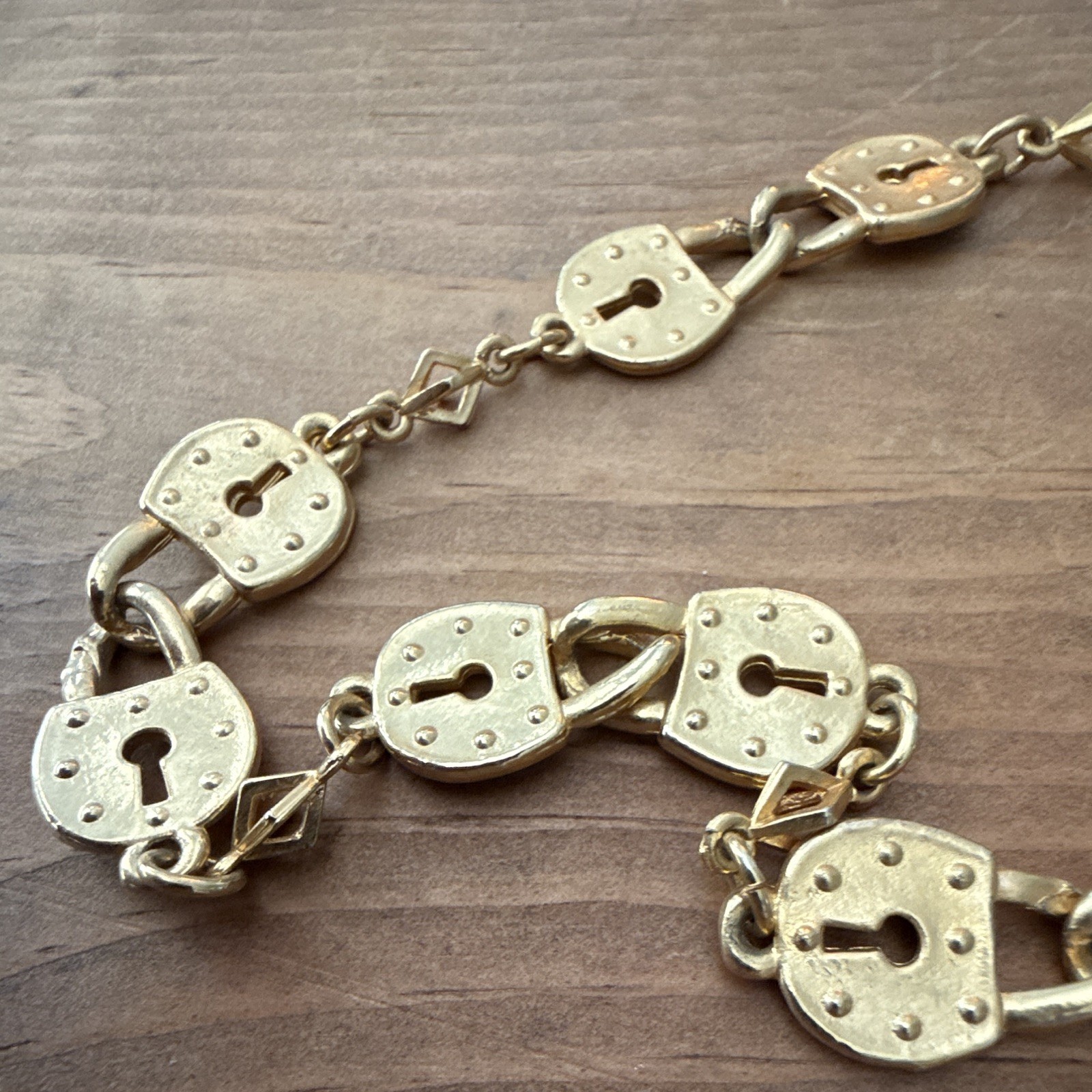Gold Tone Padlock Link Chain Statement Necklace Metal Lobster Clasp