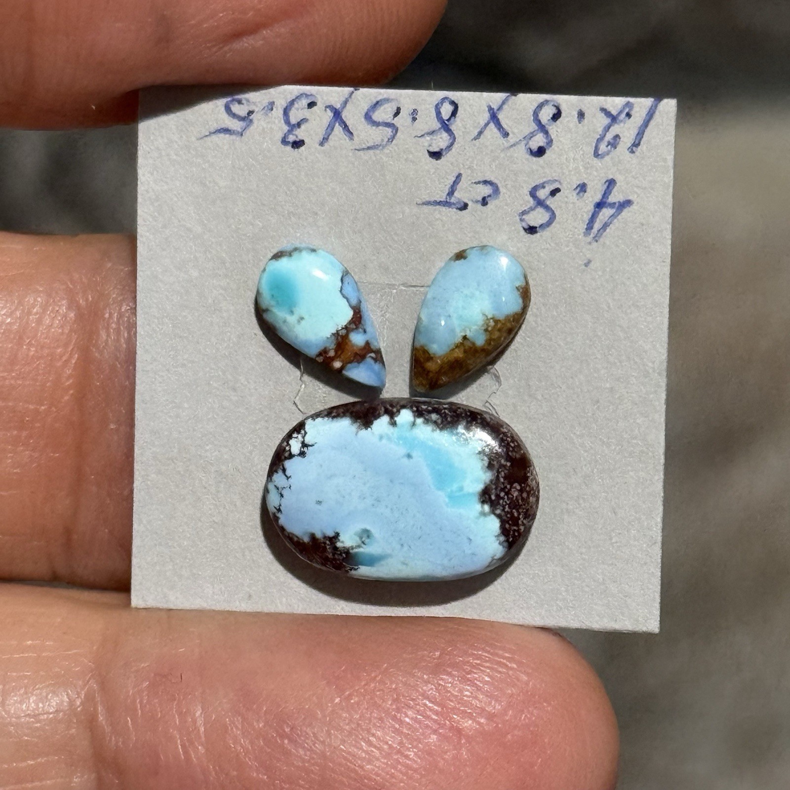 4.8ct 12.8-7.7mm 3pcs Lot Fine Golden Hill Lavender Turquoise Cabochon Gems