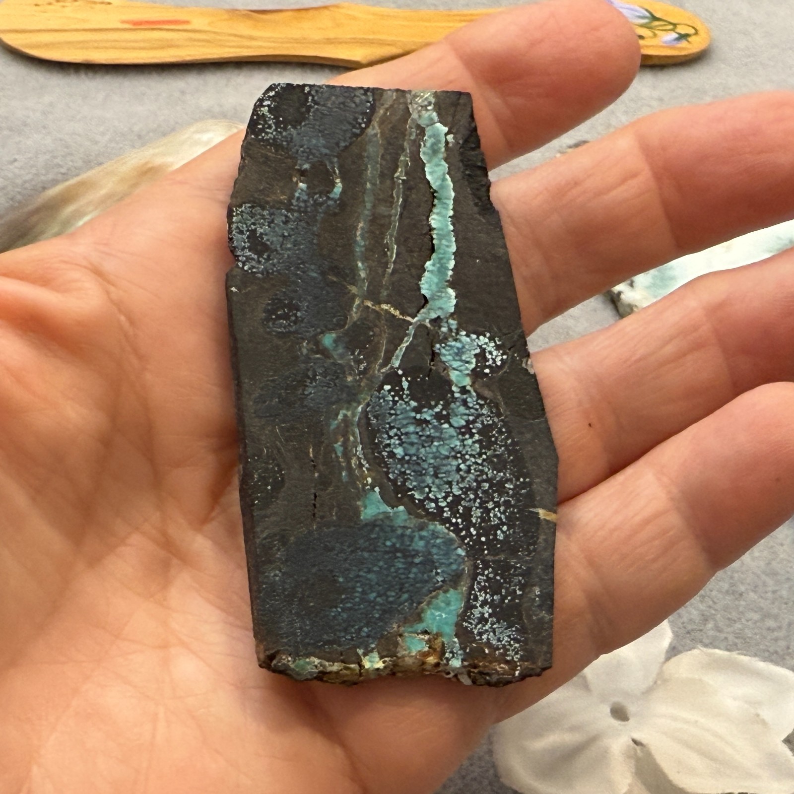 Natural Unpolished Bamboo Mountain Turquoise Slice, 35.6 grams, 178 ct, 27x73mm