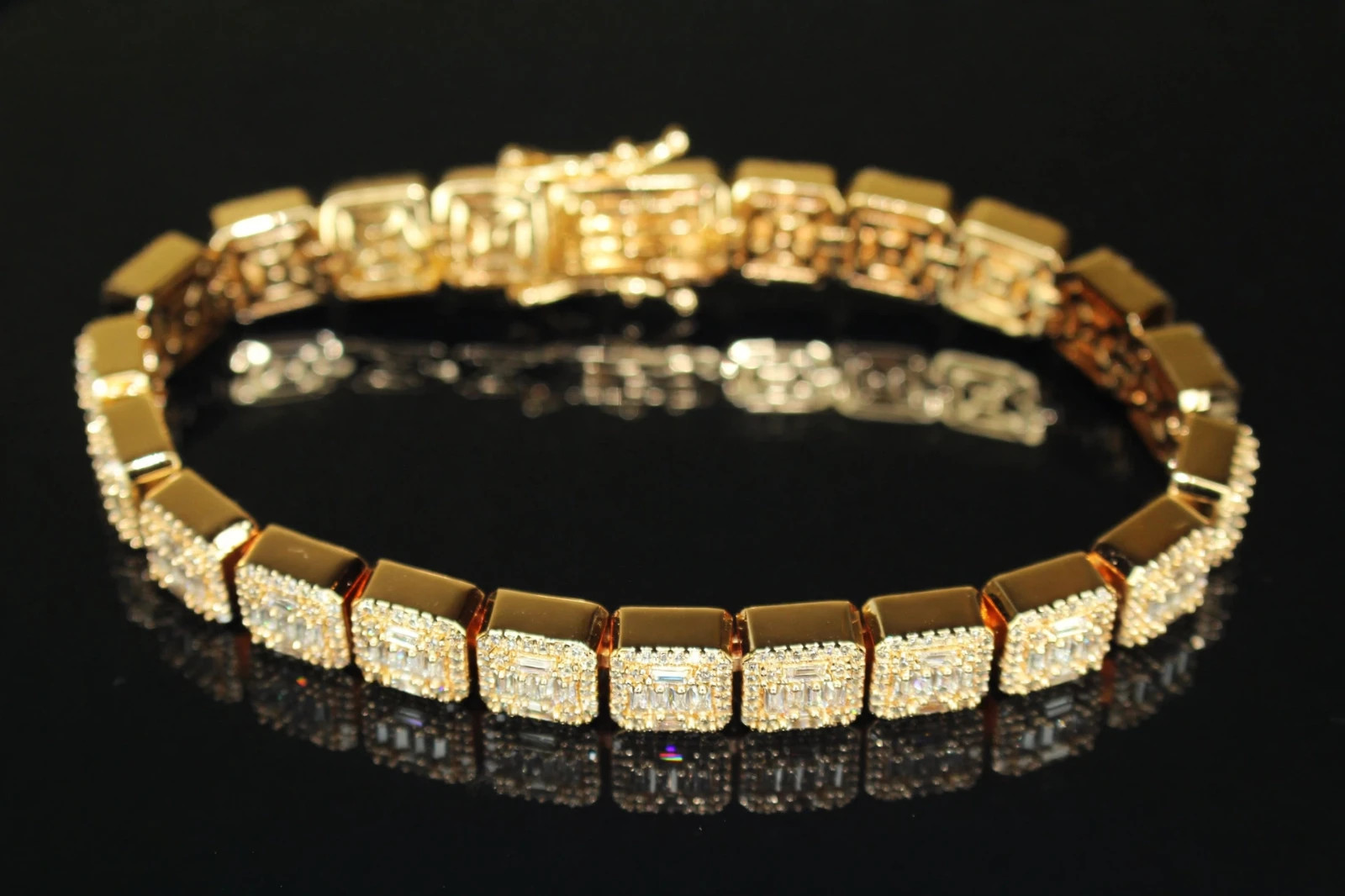 14k STAMPED 10mm BAGUETTE Tennis 18.6ct Lab Sim Diamond BRACELET 56g+ Gold