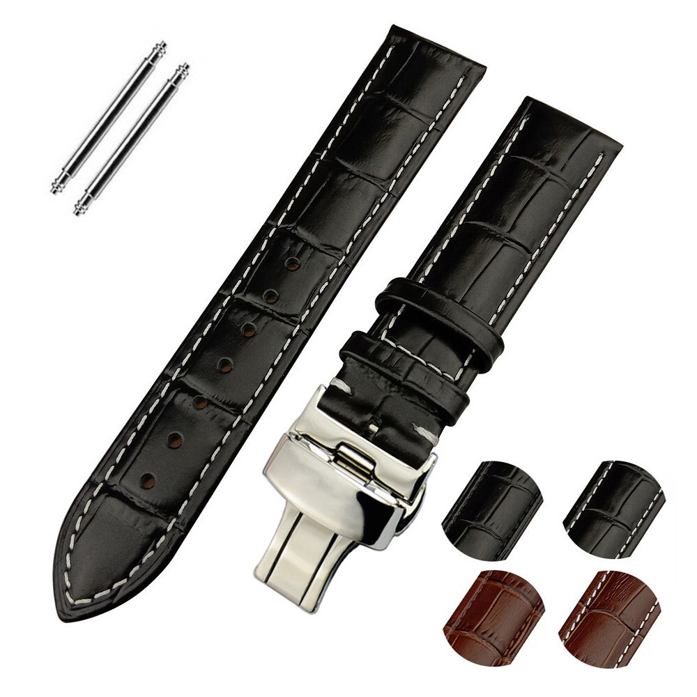 Men’s Genuine Leather Watch Strap Band Black Brown 14 16 17 18 19 20 21 22 24mm