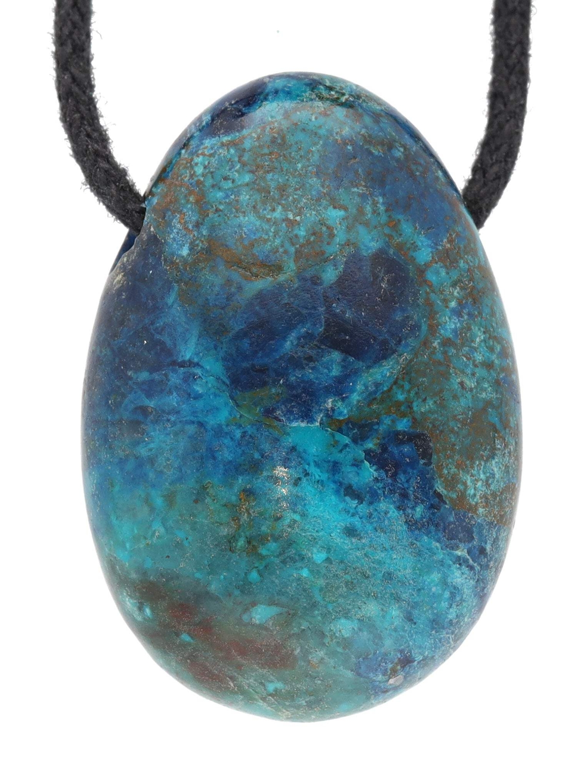 Chrysokoll Tropfenanhänger mit Baumwollband gebohrt | Edelstein Schmuck