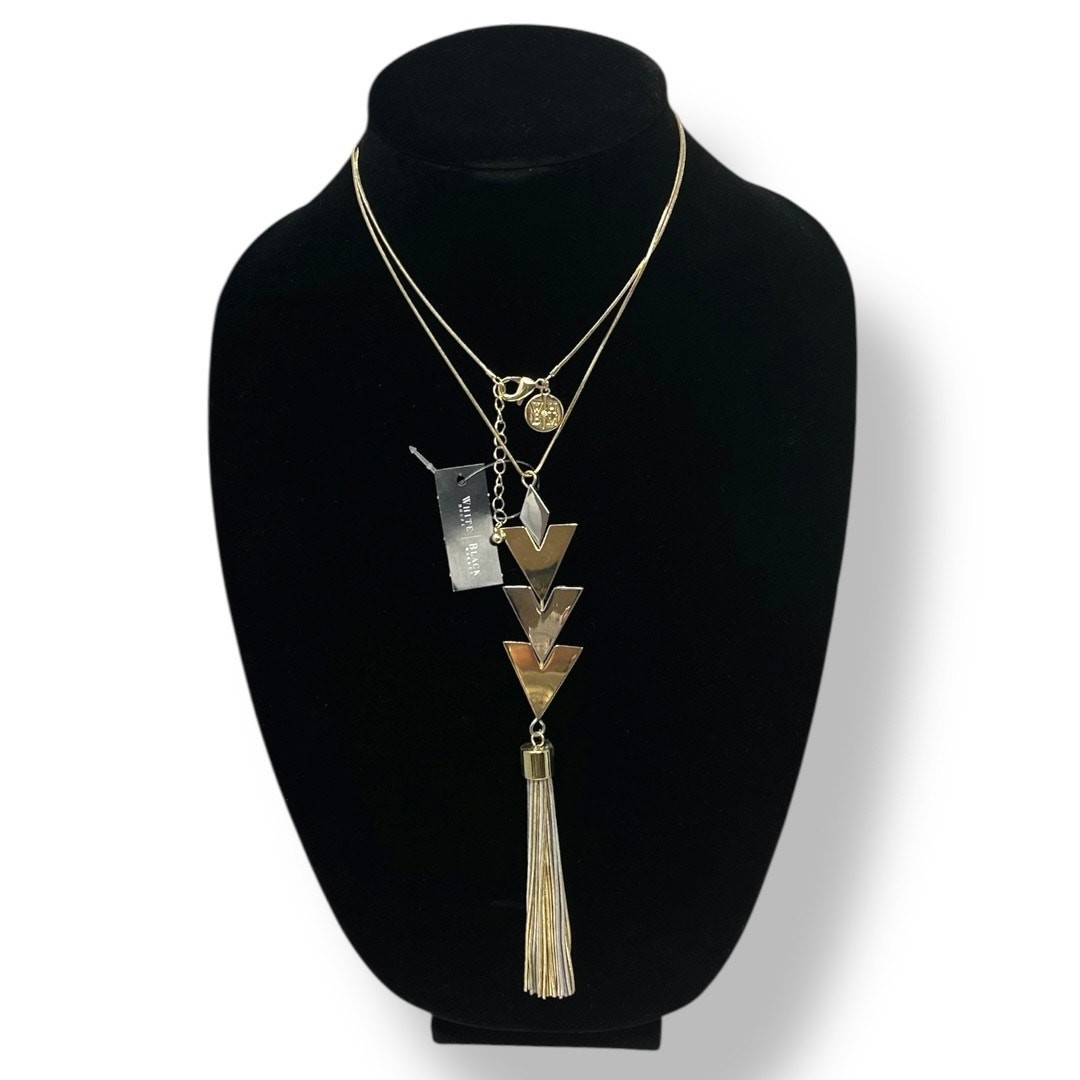 White House Black Market Gold & Silver ToneChevron Tassel Necklace 18” NWT