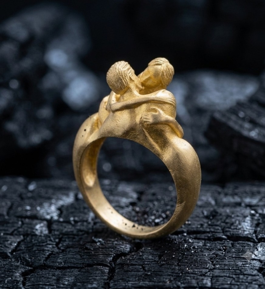 Unique Lover Kiss Brass RIng Gold Color Design Handmade Ring Gift For Her, love.