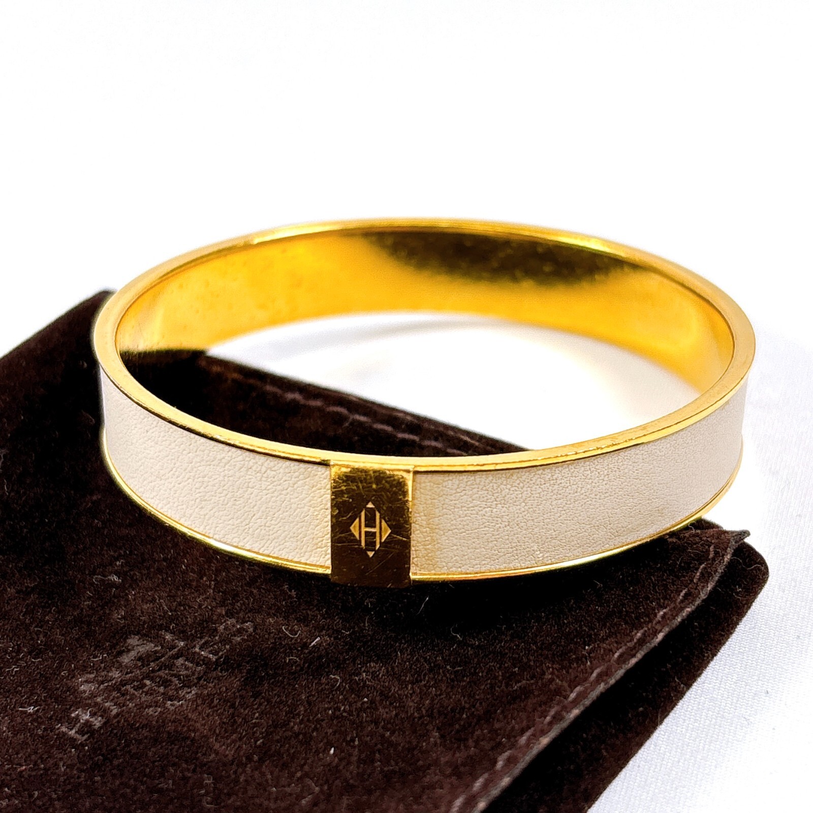HERMES Enamel Bangle Bracelet H Logo White Authentic size S accessory JAPAN