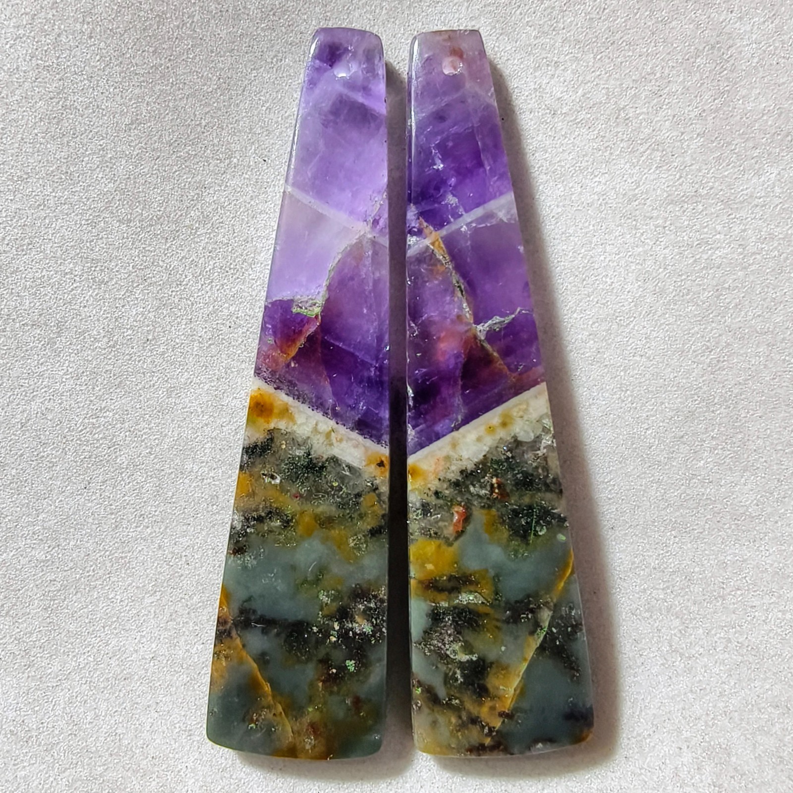 59 Cts Natural Amethyst Drilled Pair Cabochon Gemstone For Earrings 54.7X13.7 MM
