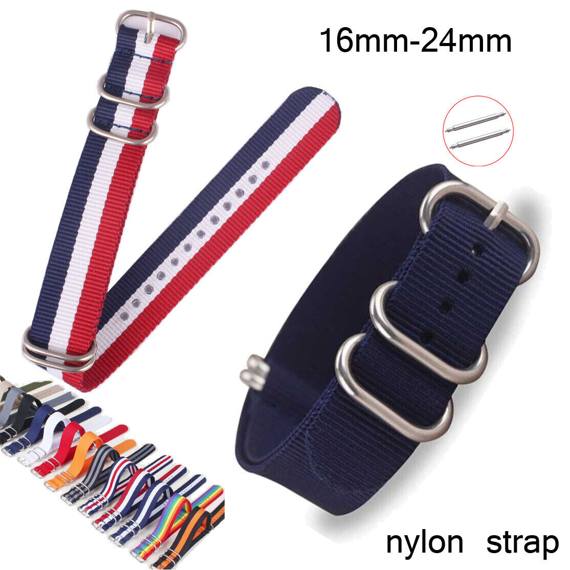ZL Weave Nylon Watch Strap 16-20mm 24 22mm Band Canvas Watchbands 5-Rings Clasp