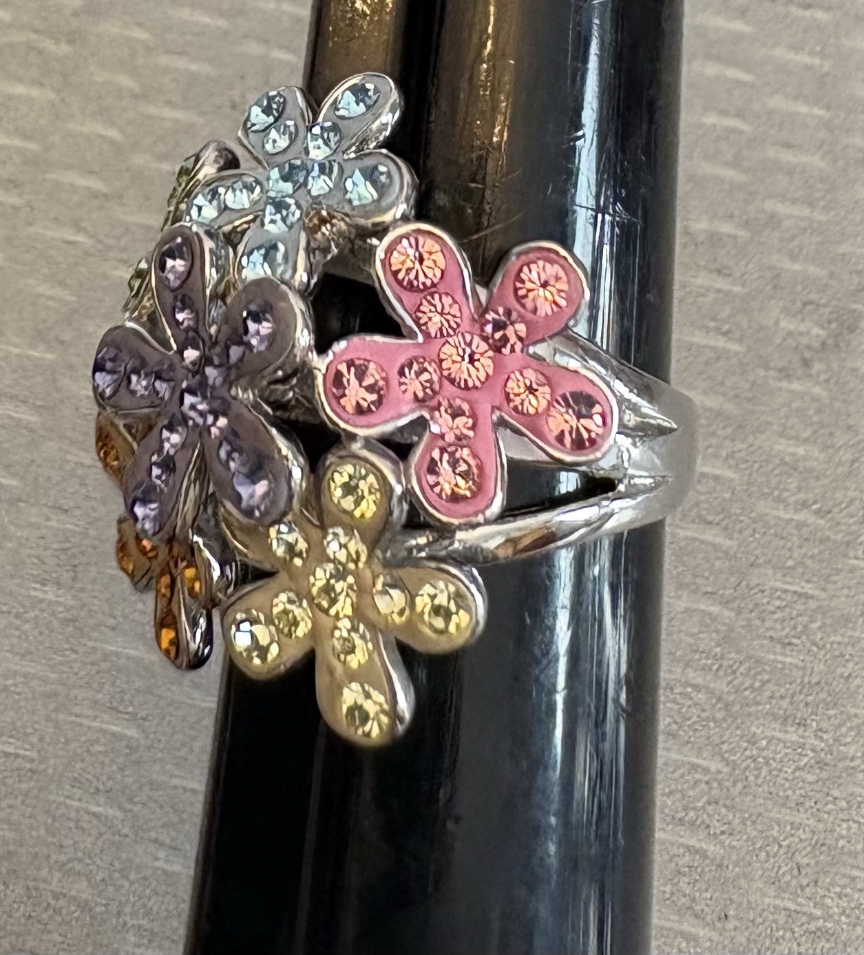 Dramatic Sterling Silver Multi Color Gem Enamel Flower Bouquet Ring 925 size 9.5