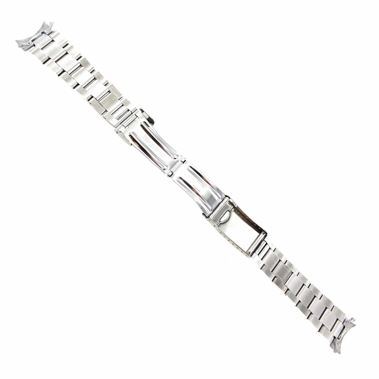 22mm Milano Curved End Semi Solid Stainless Steel Safety Deployment Watch Band