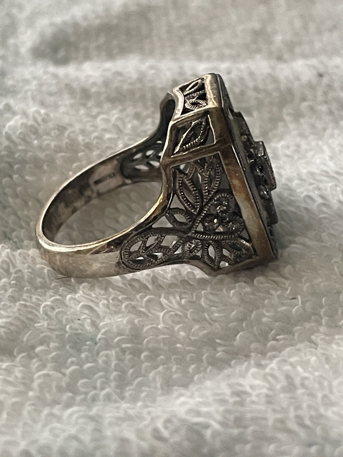 Sunburst Camphor Glass Ring | Embellished Ring Inset White Sterling Silver 925