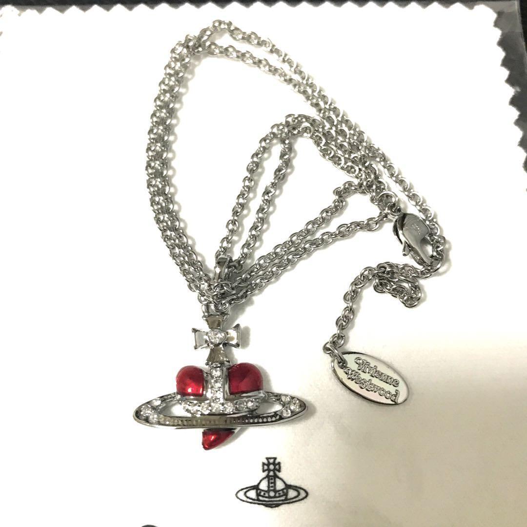 NM Vivienne Westwood Diamante Heart Orb Small Necklace Silver Red JP authentic