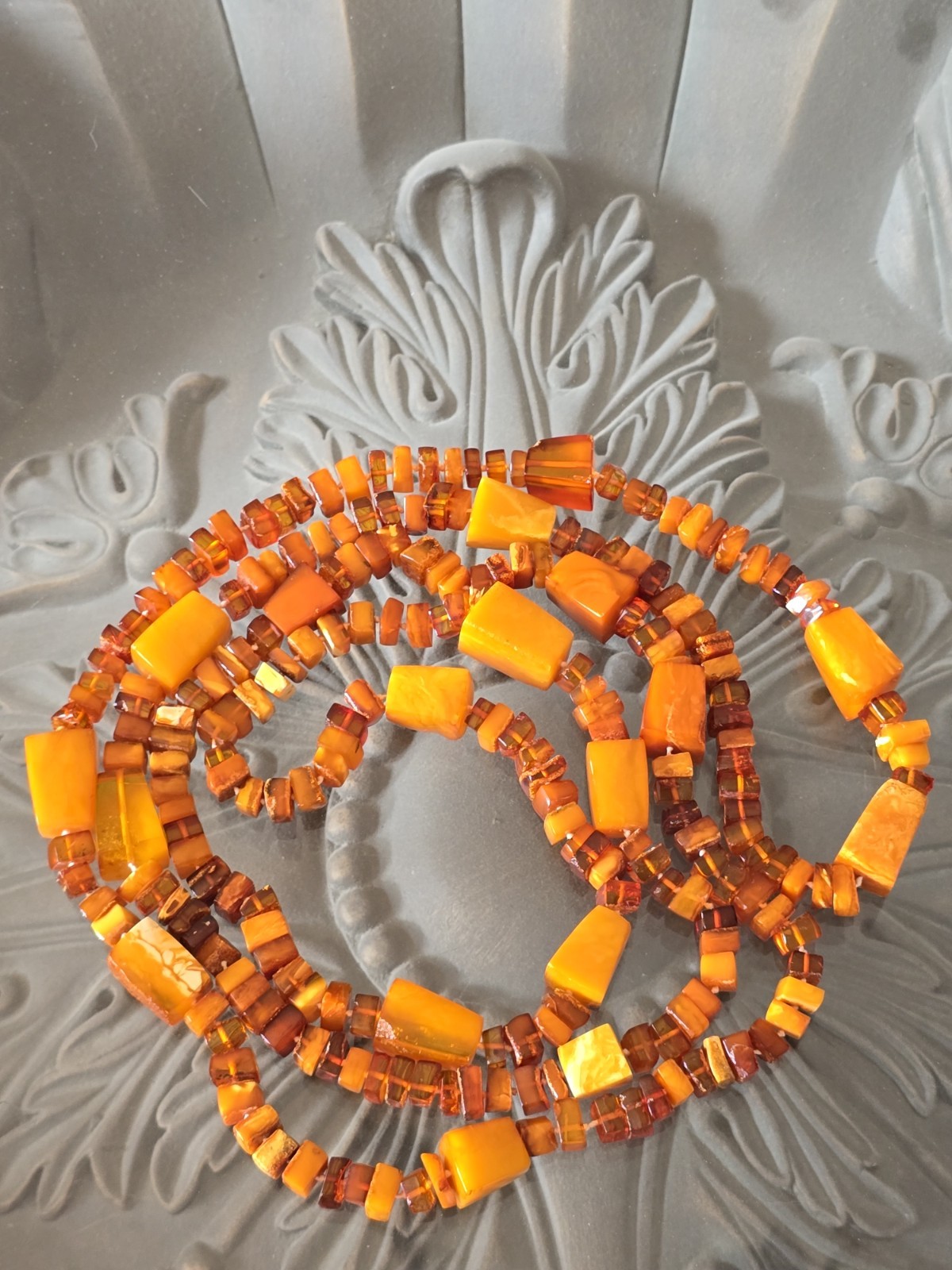 VTG GENUINE BALTIC EGG YOLK & HONEY AMBER BEADED NECKLACE 152 Grams☆ART DECO☆70″