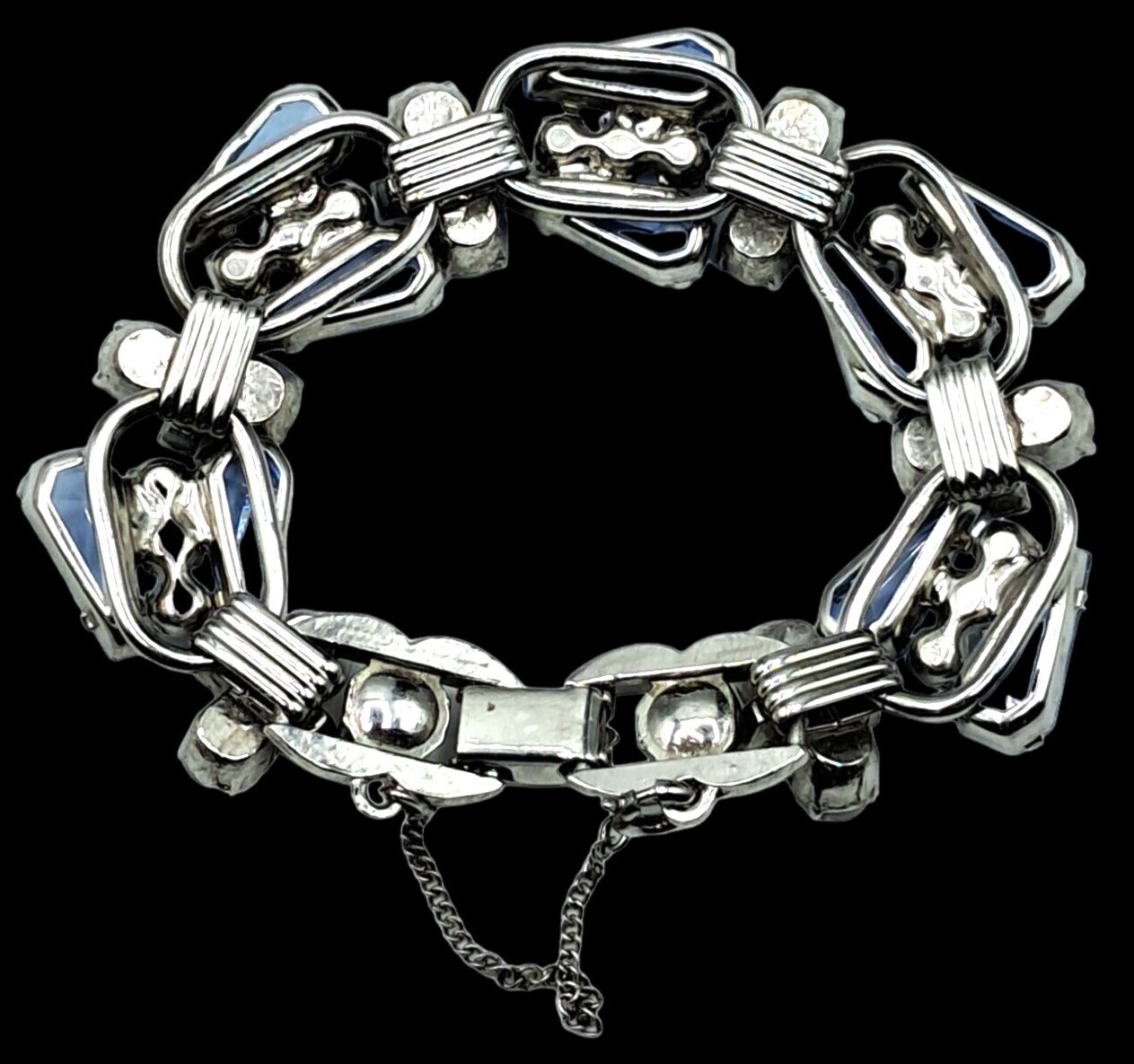 Juliana Pentagon Rhinestone Bracelet Blue Aurora Borealis Vintage Costume Jewelr