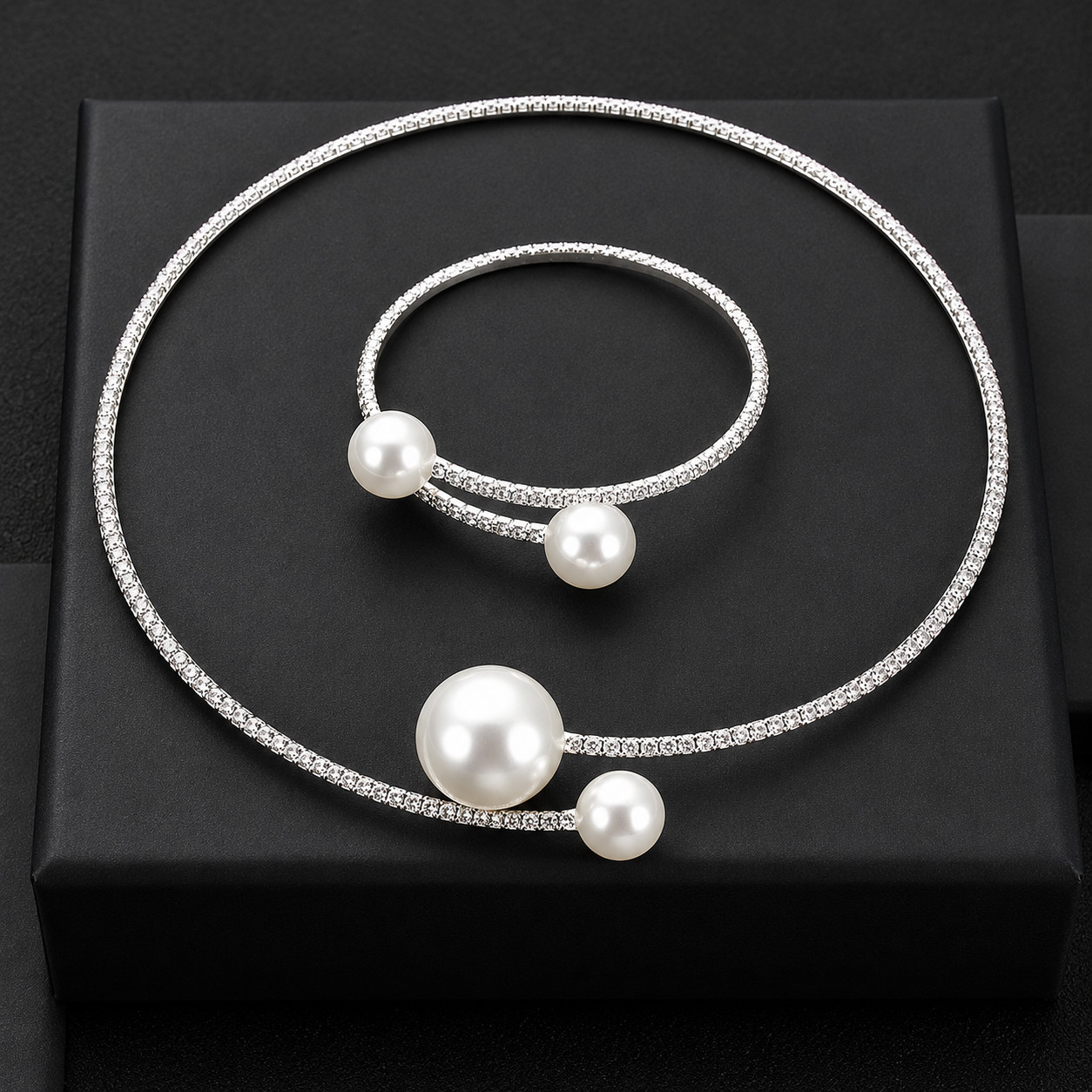 Crystal Bridal Jewelry Set Necklace Bracelet Wedding Prom Rhinestone Women Gift