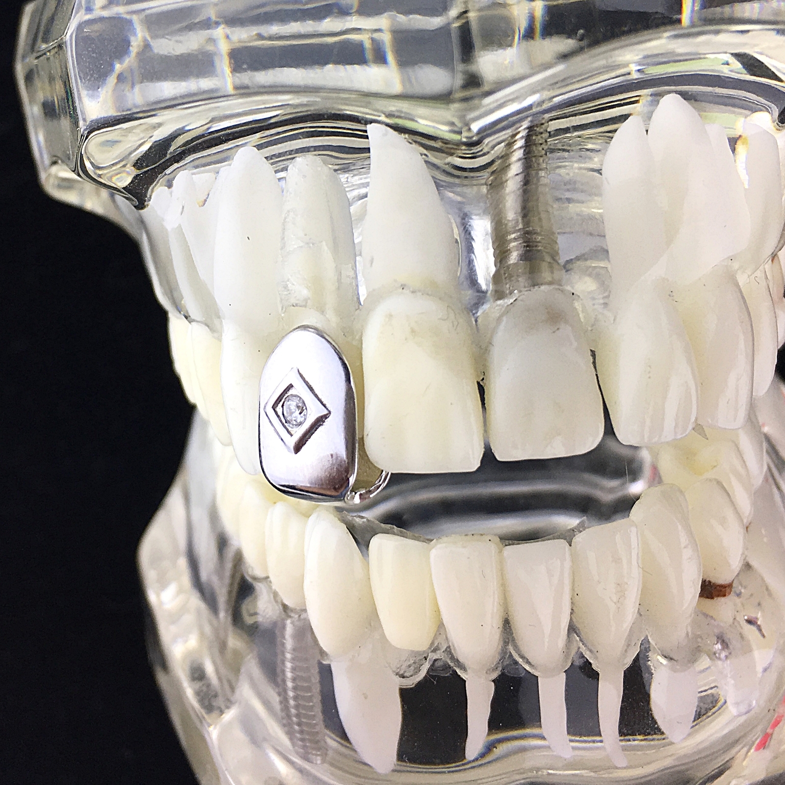 Real Solid 925 Sterling Silver Single Tooth Center CZ Iced Cap Teeth Slug Grillz