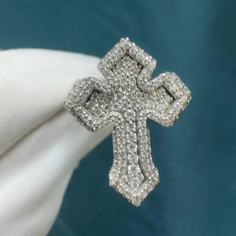 3Ctw Lab Created Round Cut Diamond 14k White Gold Plated Men’s Custom Cross Ring