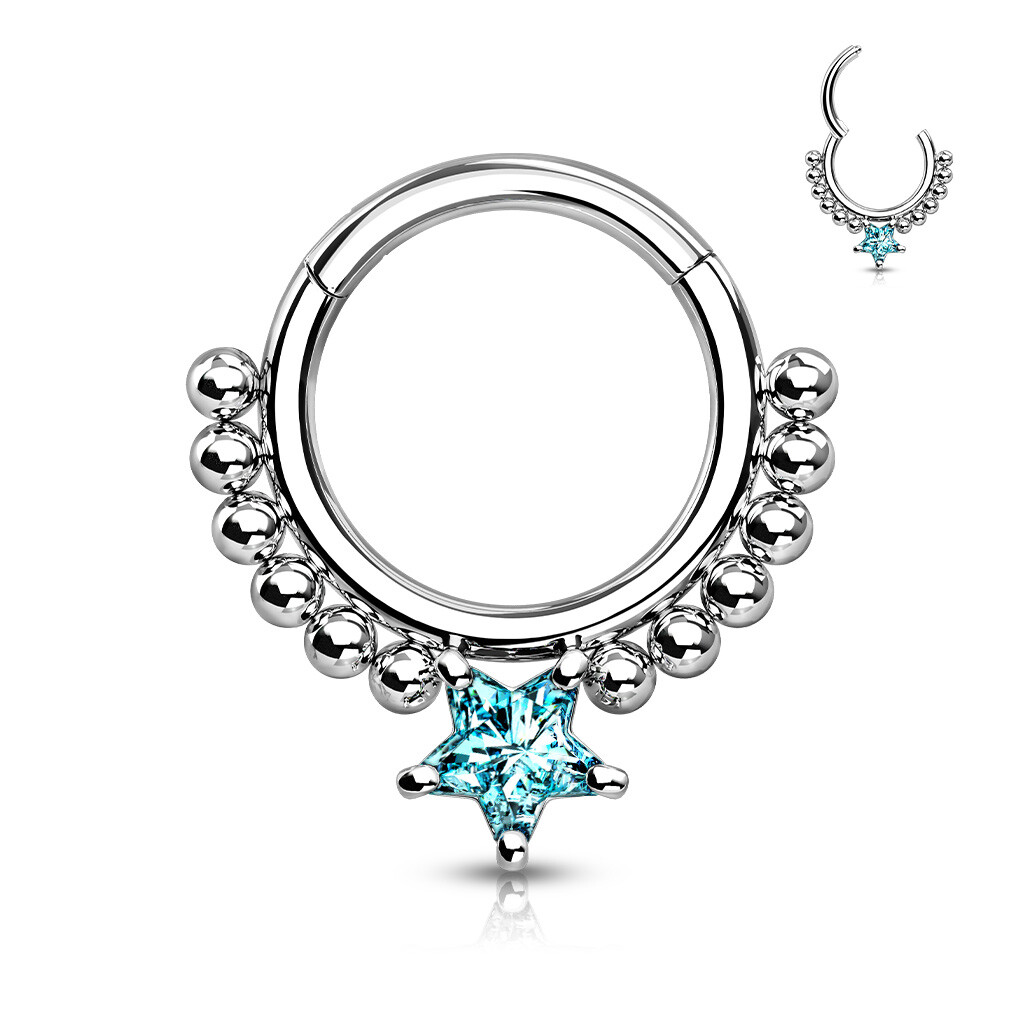 All Surgical Steel Front Facing Star CZ Precision Hinge Segment Ring Nose Septum