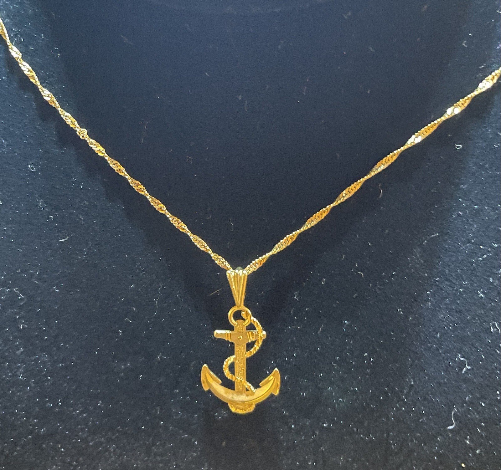 14k Solid Gold Anchor – Cross Pendant With A 14k Gold Singapore Chain 21.5”Long