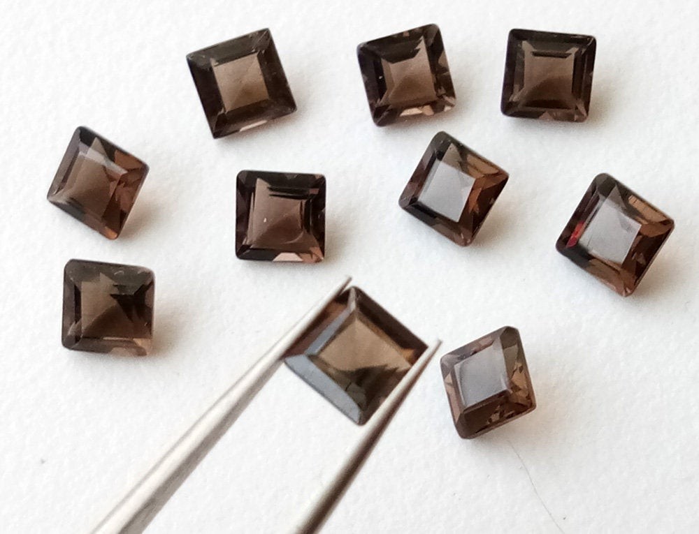 Natural Smoky Quartz Square Faceted Cut 5mm To 20mm Loose Gemstone