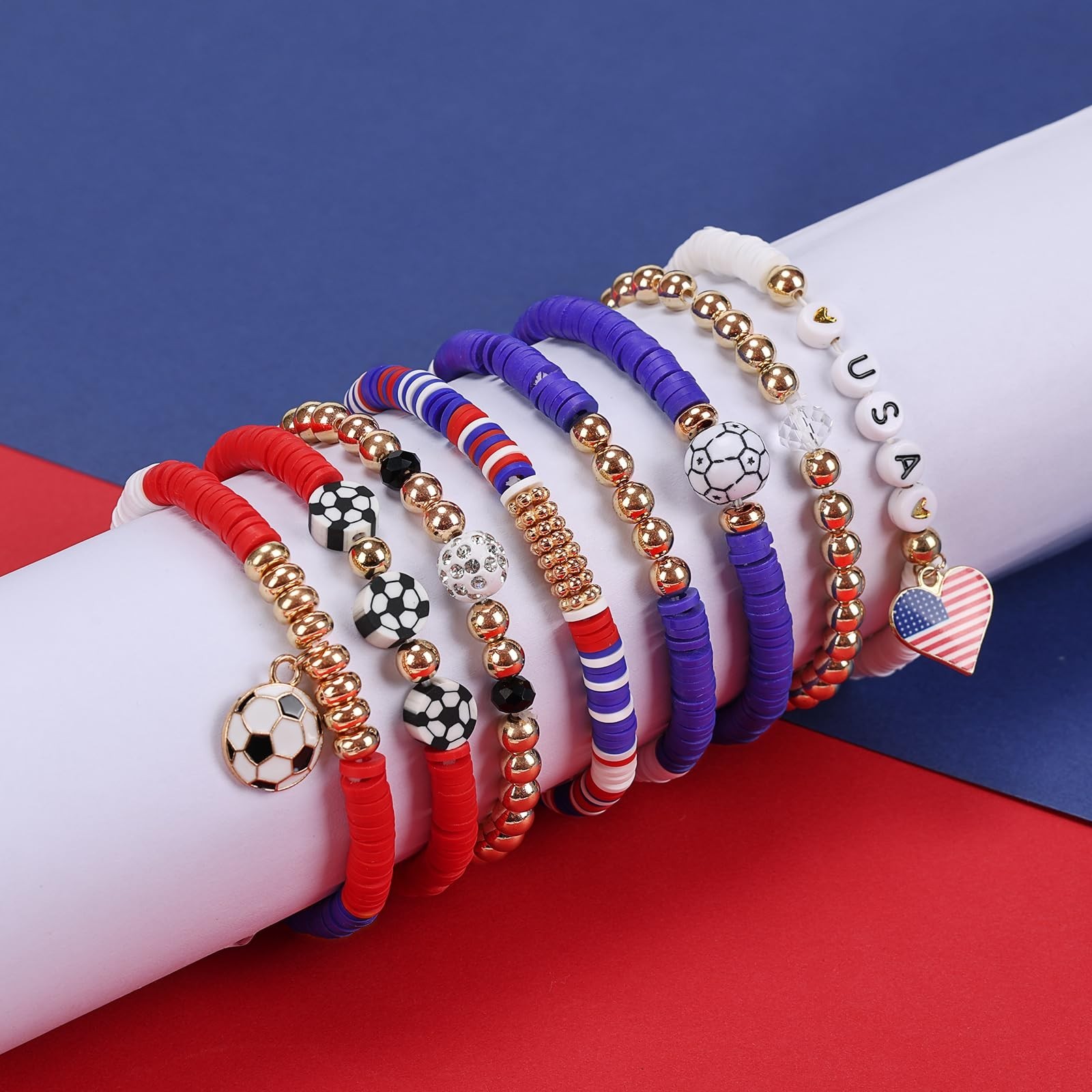 8 Pack Soccer Bracelets for Women – World Cup 2026 Game Day Jewelry, Stackable S