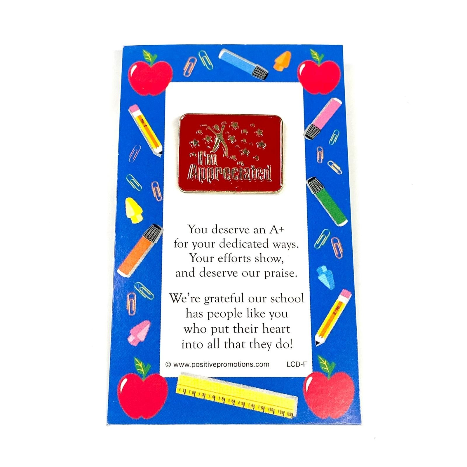 Teacher Appreciation Poem Card With Lapel Pin School Themed Illustrations Gift