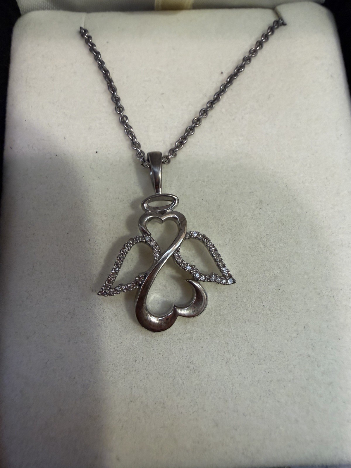 Lot 2 Jane Seymour Open Heart Sterling Silver 925 Diamond Angel Pendant Necklace
