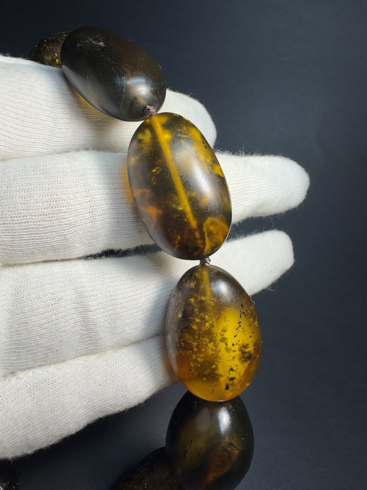 Natural Baltic Amber Necklace, Large Dark Cognac Honey Amber Oval Beads 94g 55cm