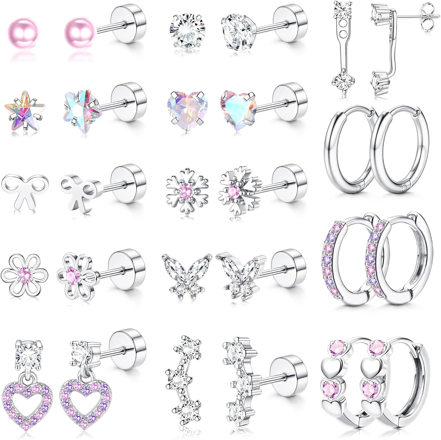 Hypoallergenic Flat Back Earrings for Women Girls-Surgical Stainless Steel Earri