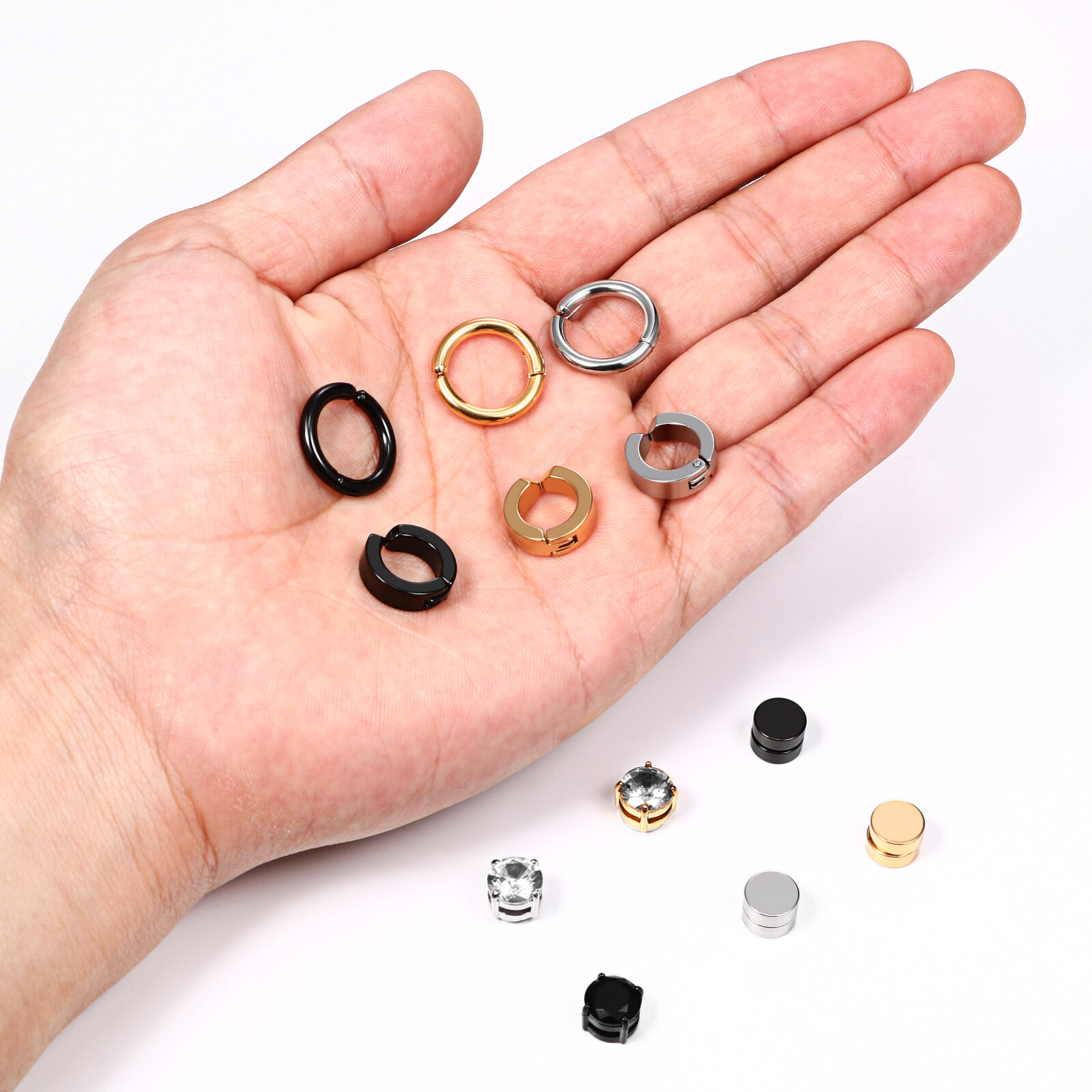 12 Pairs Stainless Steel Magnetic Stud Earring Women Men Non-Piercing Clip On US