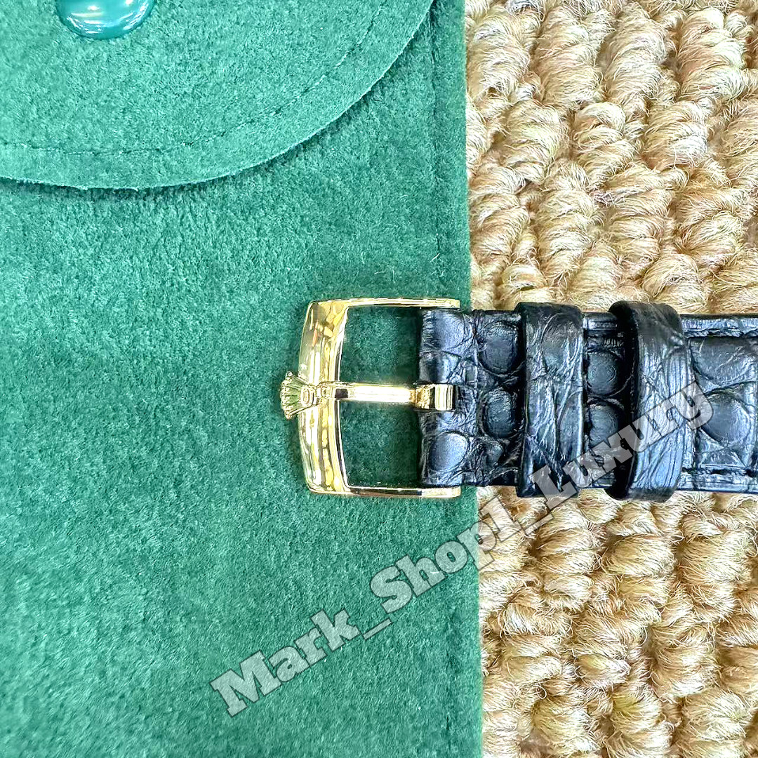ROLEX Black Crocodile Leather Watch Strap Band 20-16mm Gold Buckle NOS Vintage