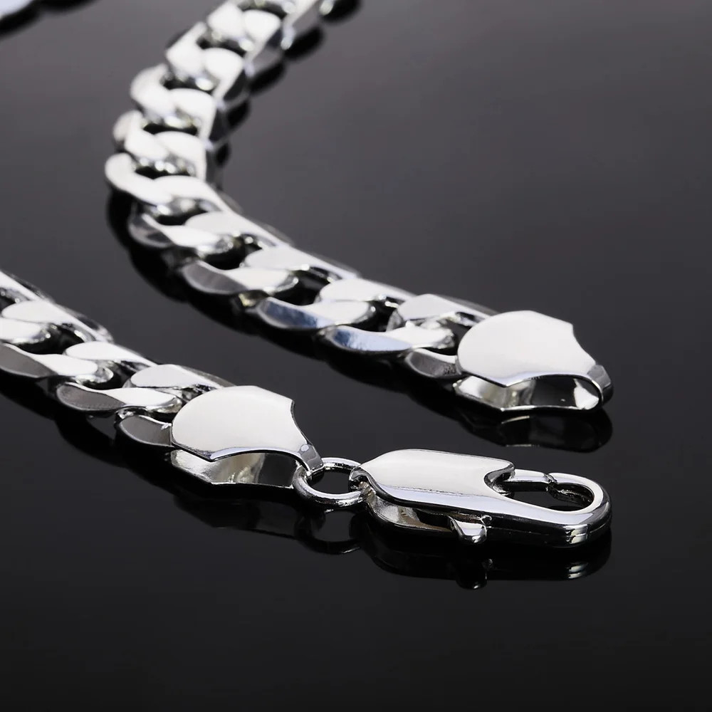 925 sterling Silver necklace for men classic 12MM chain 18-30 inch fine Fashion