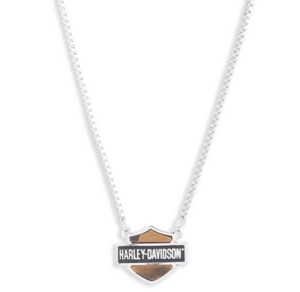 Harley Davidson Women’s Tiger’s Eye Bar & Shield Logo Necklace 34N00020