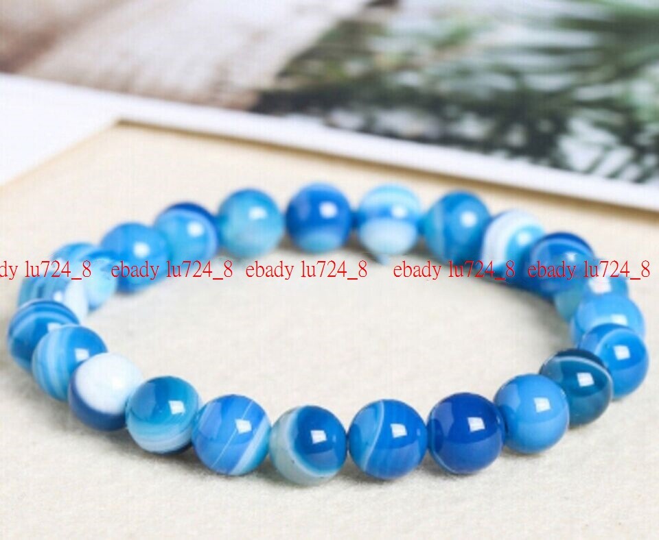 Natural 6/8/10/12mm Multicolor Striped Agate Gemstones Round Beads Bracelet 7.5″