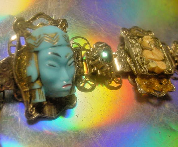 Jinn wishing genie blue Tara good luck talisman lucky charm bracelet Asian c1960
