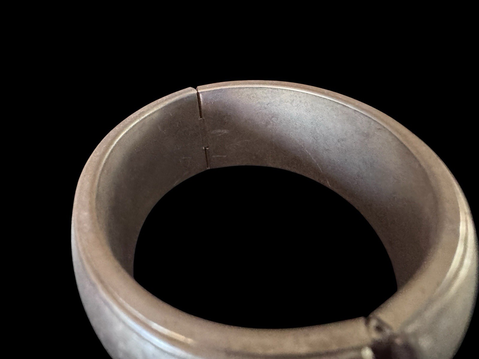 Vintage Gold Tone Wide Hinged Clamper Bracelet Brushed Satin Finish Mid Century