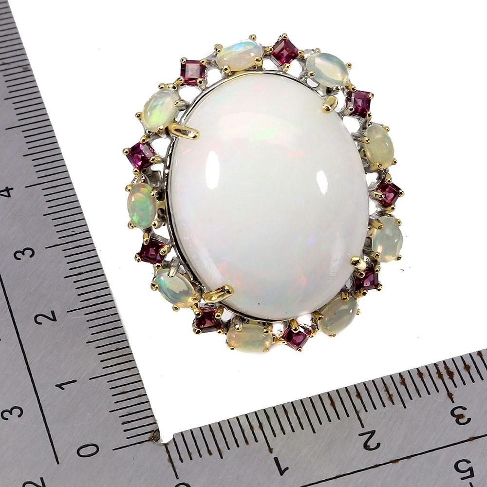 925 Sterling Silver Ring Oval Fire Opal 34.2ct Handmade Gemstone Jewelry Size 9