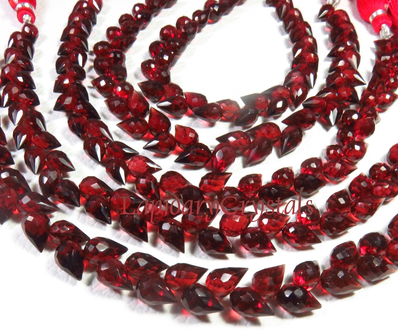 AAA+ Natural Red Garnet Faceted Teardrop Diagonal Drill Beads 7.5-8.5mm LC-919