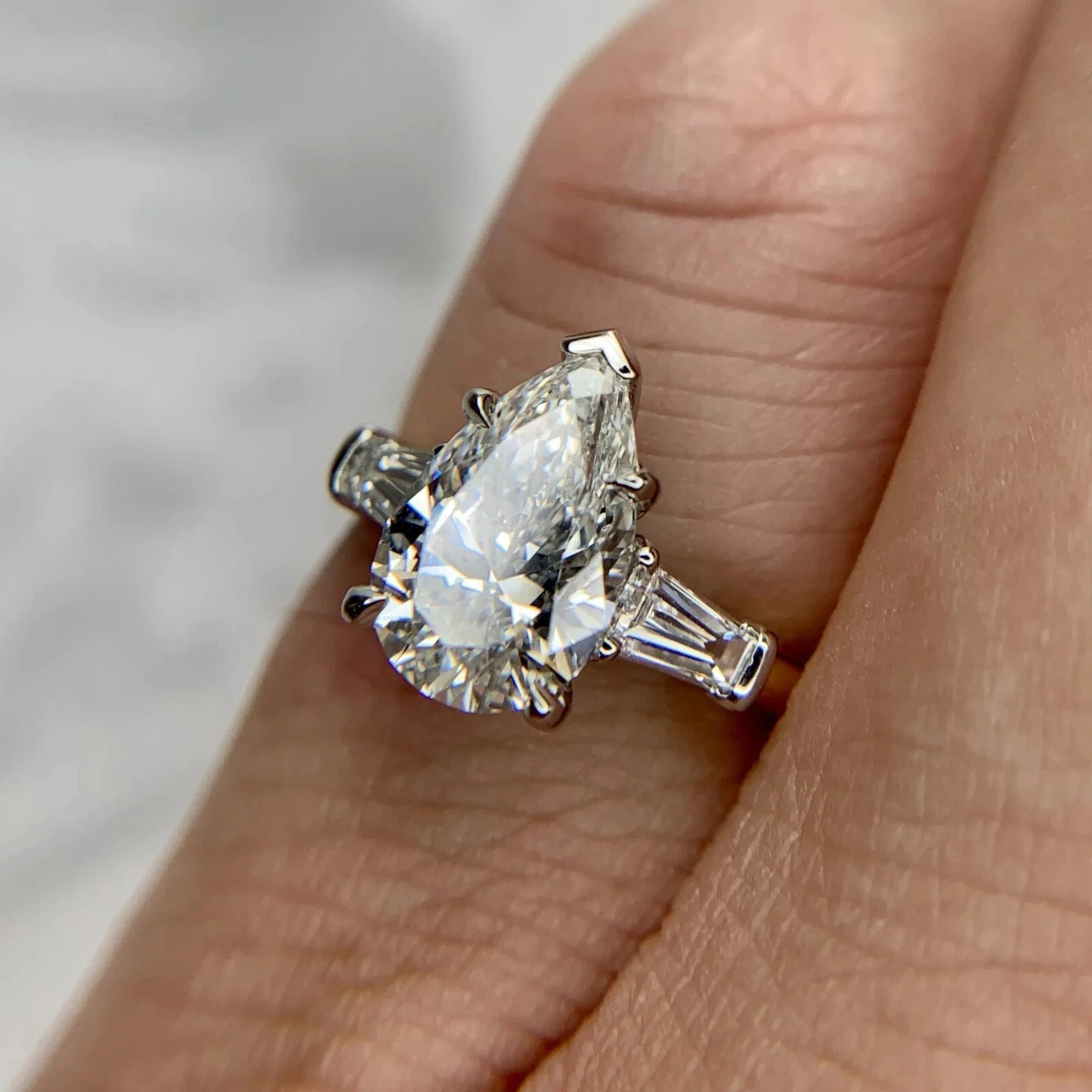 Moissanite Solitaire Engagement Ring Pear Cut 3.50 CT Solid 14K Yellow Gold VVS1