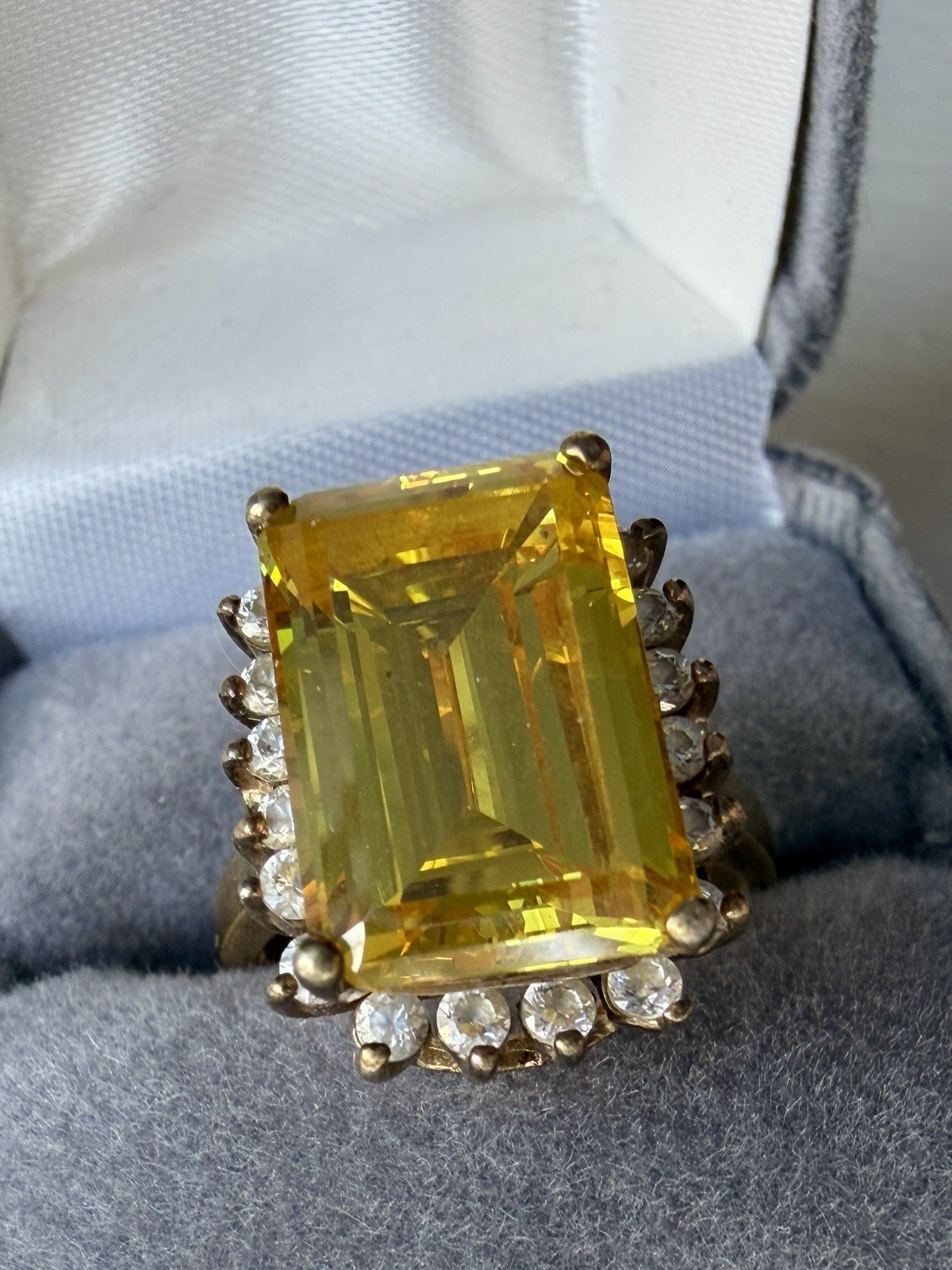 QVC Yellow Emerald Cut Ring Gold Flashed Sterling Silver Sz 7.5