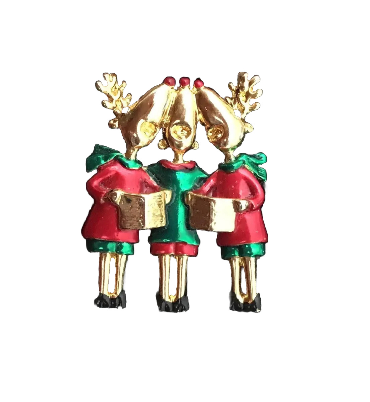 Vintage AJC Three Mice Mouses Pin Brooch In Deers Costumes Singing, Christmas