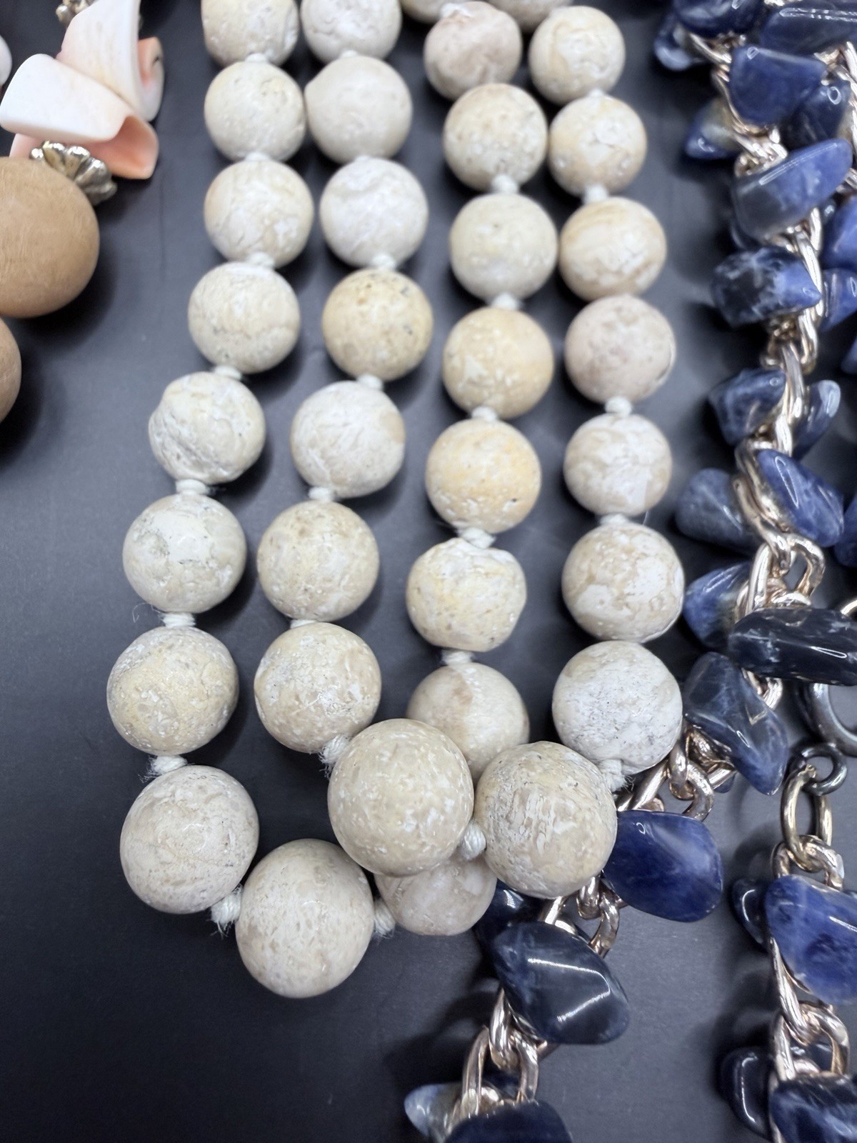 Vintage Lot 7 Stone Gemstone Necklaces Amber Amethyst Turquoise Sodalite Shell