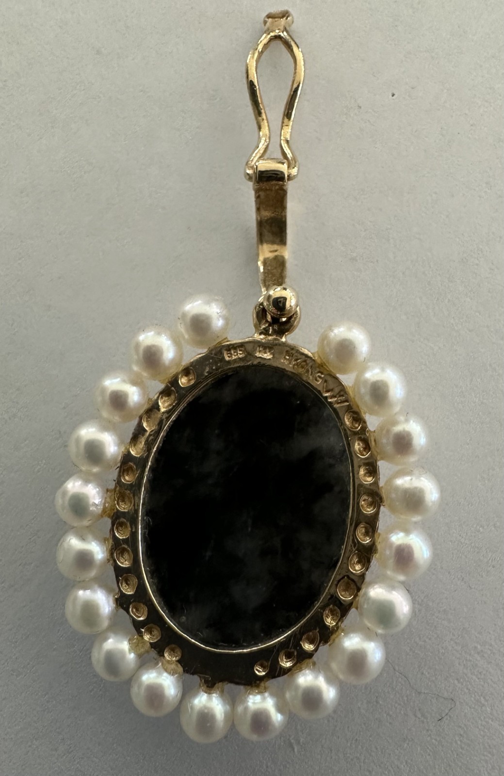 14k Yellow Gold Black/Dark Gray Stone Pearl Pendant Enhancer WV Hong Kong