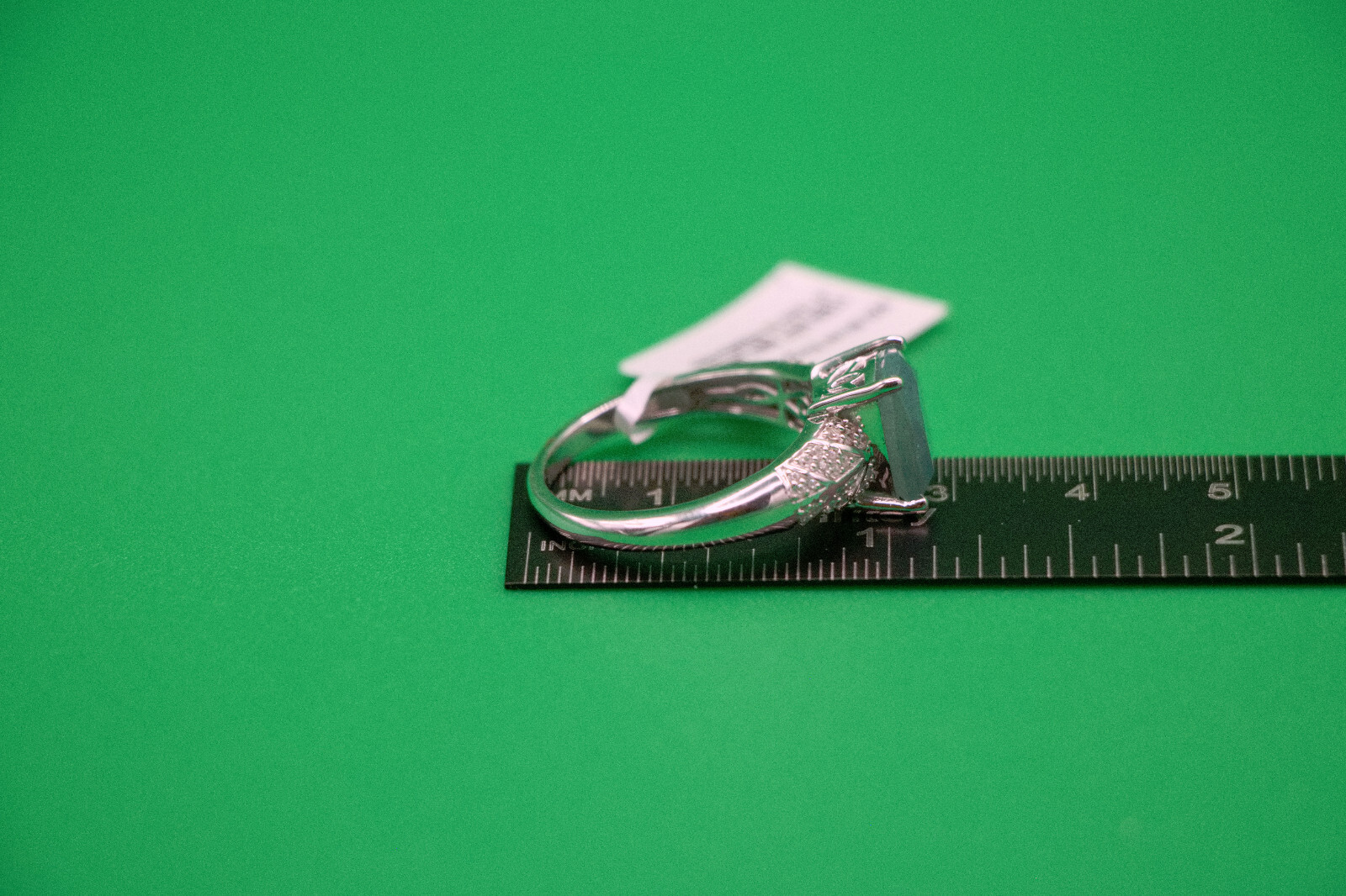 Grandidierite & White Zircon 3.75 ctw Sea Fern Ring in Rhodium Over SS Size 10