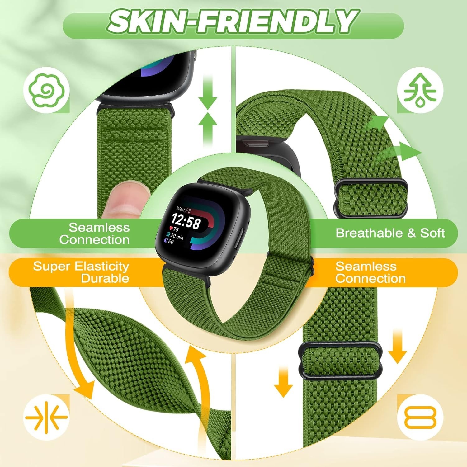 4 Pack Elastic Bands for Fitbit Versa 4/3 Sense 2 Nylon Straps