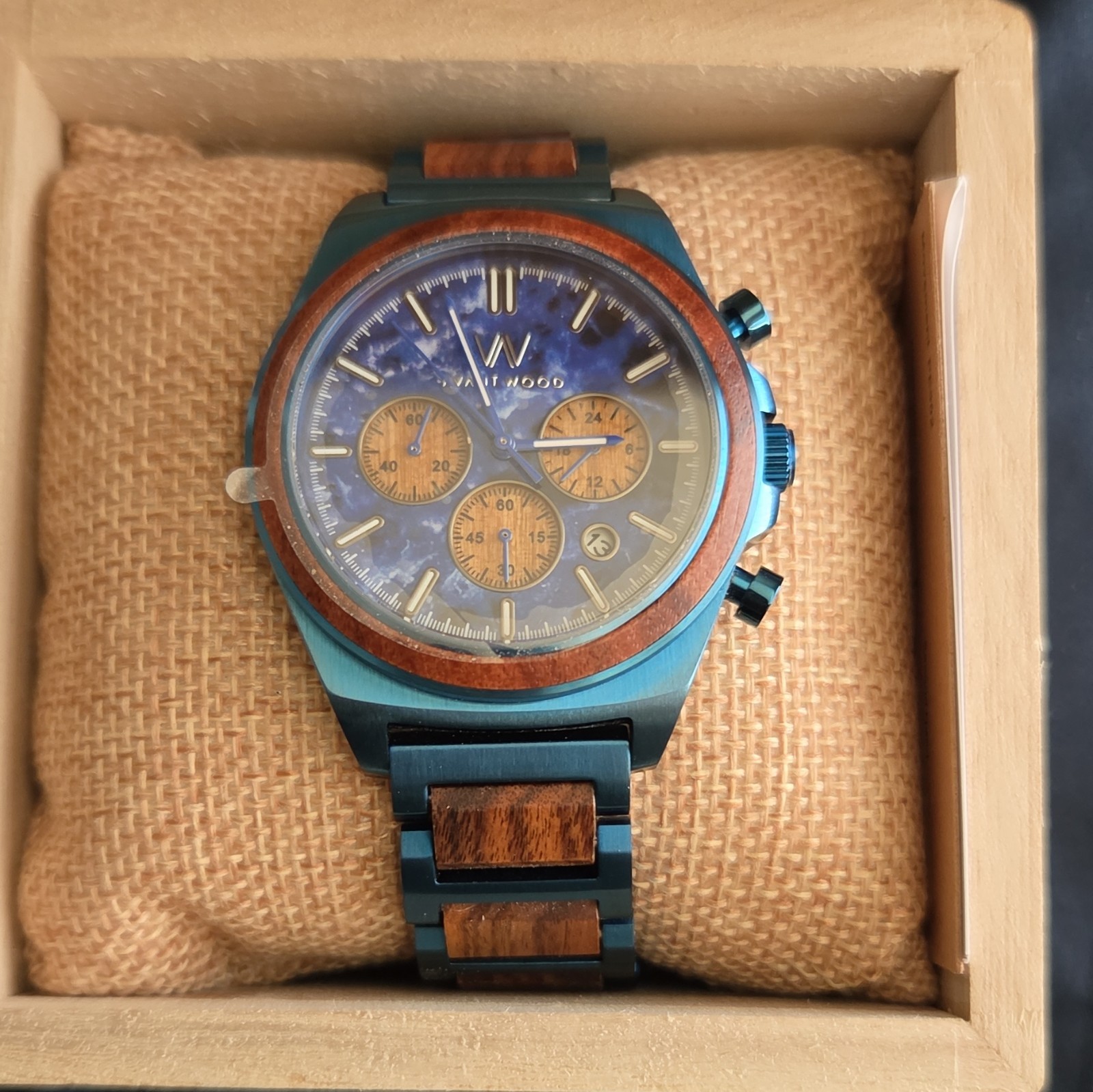 Avant Wood Ocean Blue Stainless & Walnut Wood 44mm Japanese Quartz Chronograph