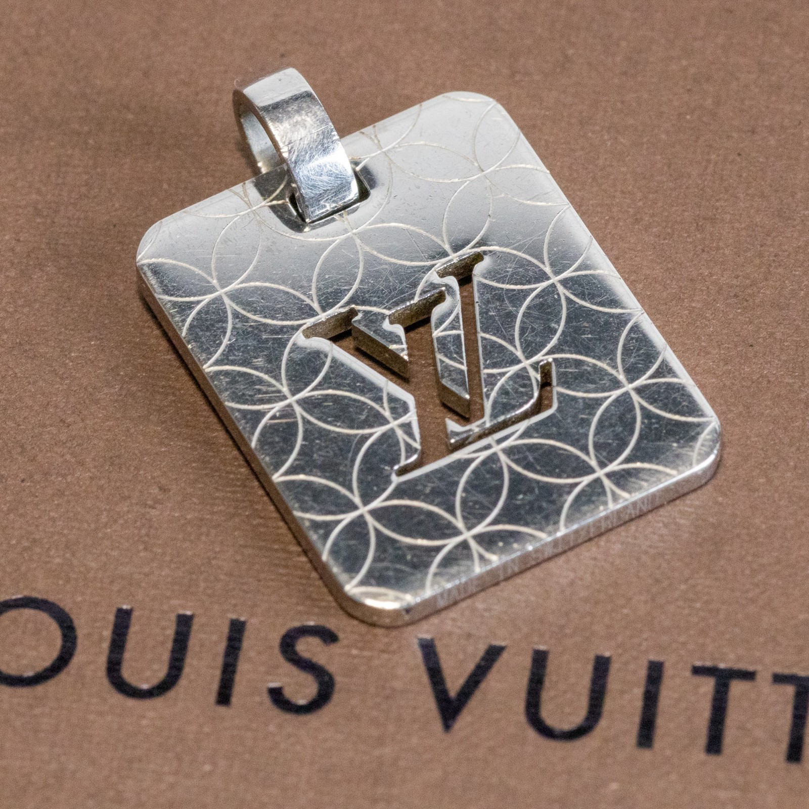 Louis Vuitton LV Champs Elysees PM M65452 Pendant Top Silver Plate Men Auth