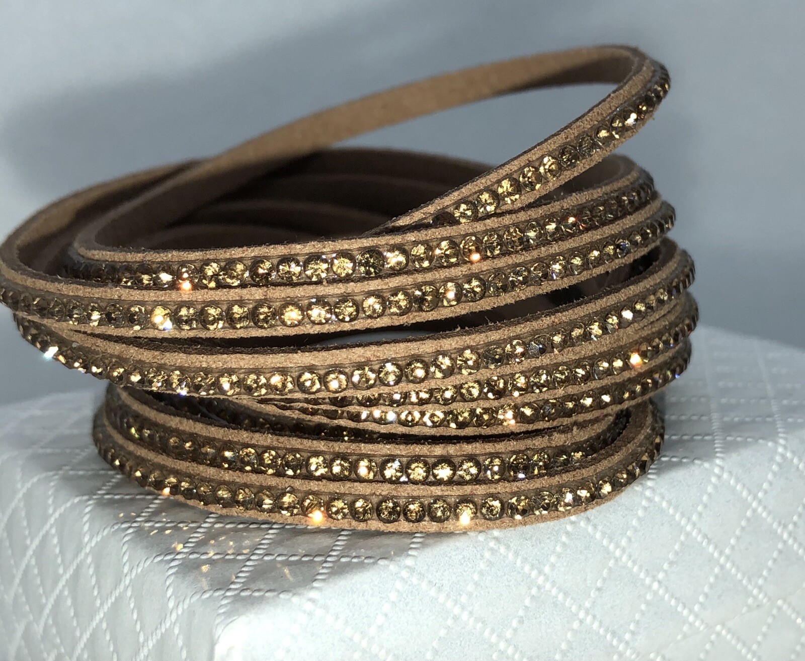 Slake Double Wrap Bracelet Dark Tan Crystal Alcantara® Leather Designer Style