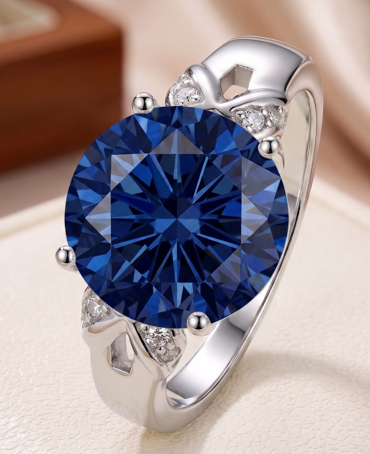 6.00 Ct Certified Round Shape Blue Natural Diamond Ring VVS1 White Gold Finish
