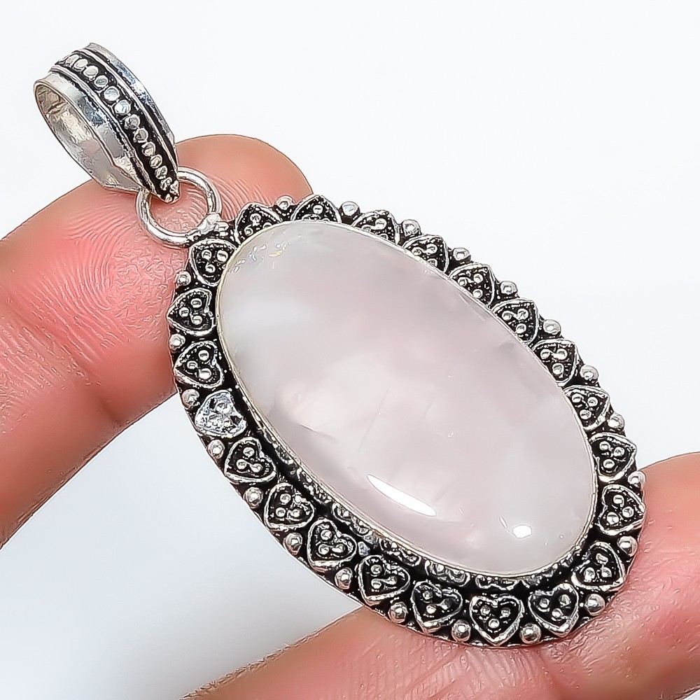 Gift For Her 925 Sterling Silver Rose Quartz Gemstone Jewelry Pendant