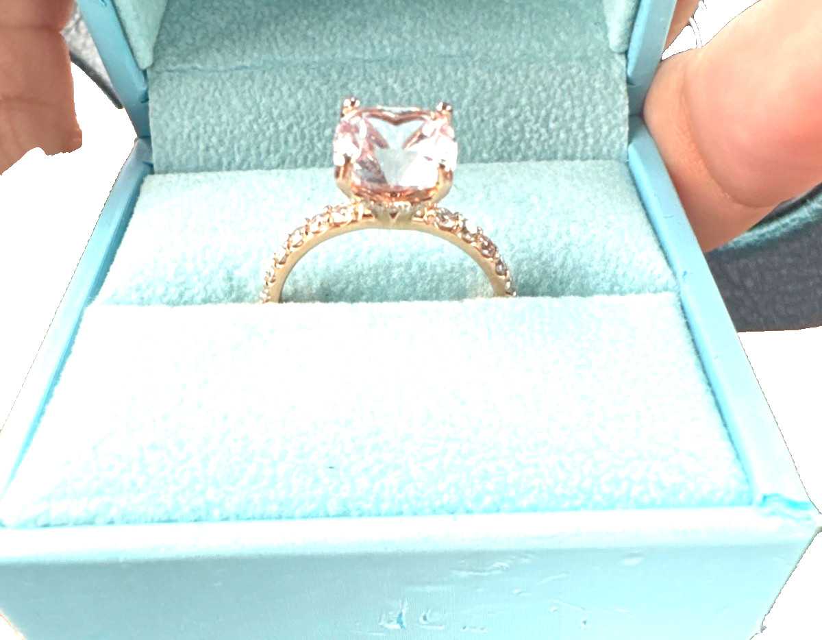 Lady’s Cushion Morganite and Round Diamond 14 K Rose Gold Ring 3.33 CTW
